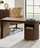 Modern Fluted L shaped  360 Rotating Wooden Office Desk