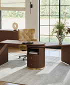 Modern Fluted L shaped  360 Rotating Wooden Office Desk