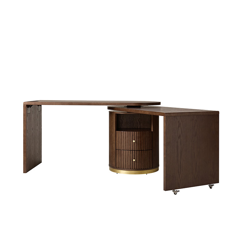 Modern Fluted L shaped  360 Rotating Wooden Office Desk