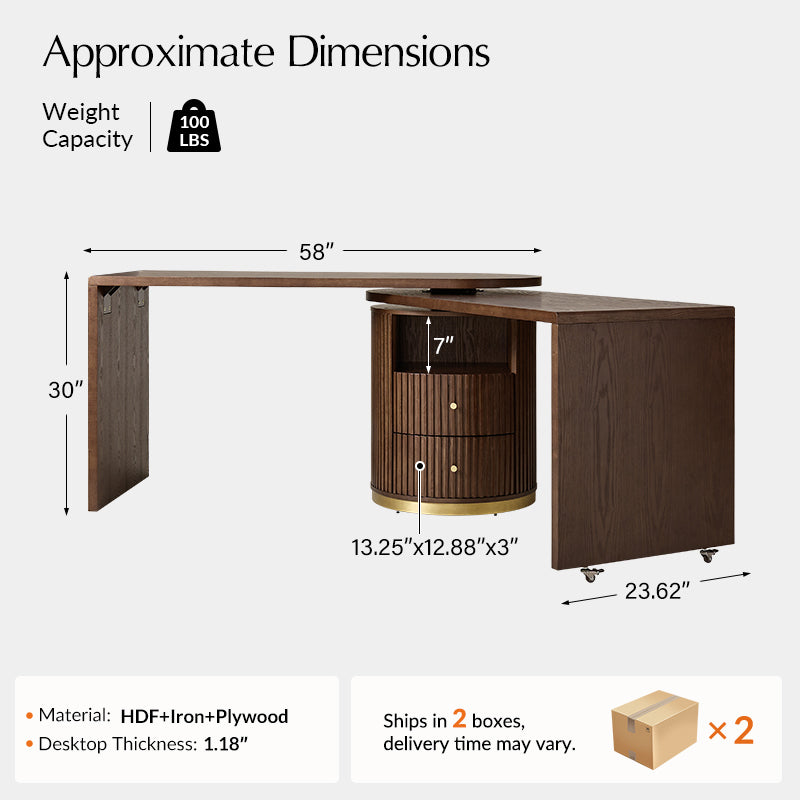 Modern Fluted L shaped  360 Rotating Wooden Office Desk
