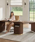 Modern Fluted L shaped  360 Rotating Wooden Office Desk