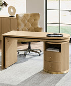 Modern Fluted L shaped  360 Rotating Wooden Office Desk