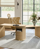 Modern Fluted L shaped  360 Rotating Wooden Office Desk