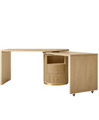 Modern Fluted L shaped  360 Rotating Wooden Office Desk