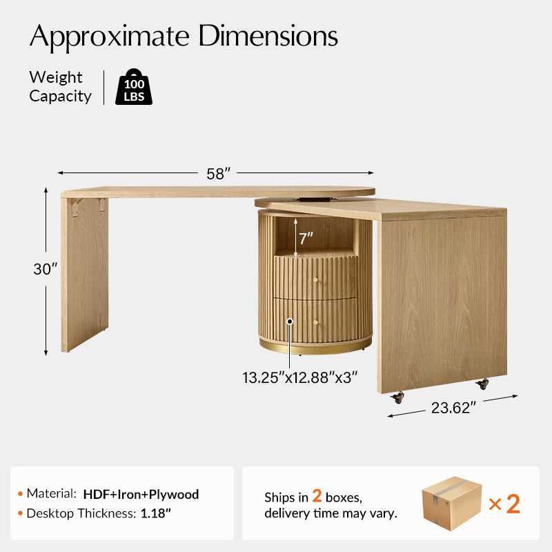 Modern Fluted L shaped  360 Rotating Wooden Office Desk