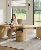 Modern Fluted L shaped  360 Rotating Wooden Office Desk