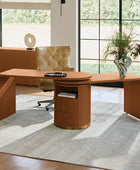 Modern Fluted L shaped  360 Rotating Wooden Office Desk