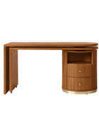 Modern Fluted L shaped  360 Rotating Wooden Office Desk