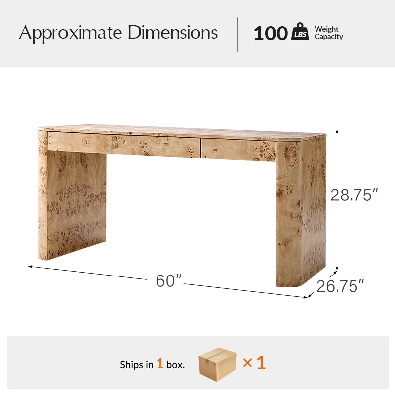 Poplar Burl Desk in Natural Modern Style