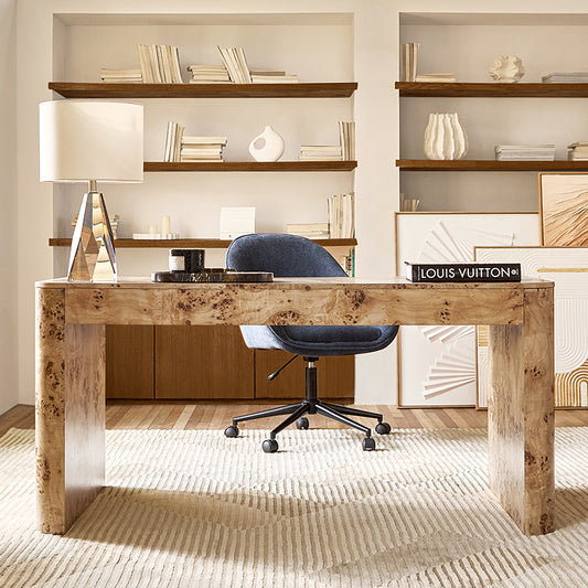 Poplar Burl Desk in Natural Modern Style