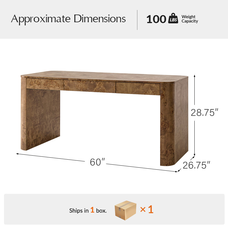 Poplar Burl Desk in Natural Modern Style