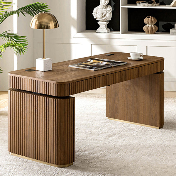 Alina Fluted Design Electric Height-Adjustable Desk with Drawers