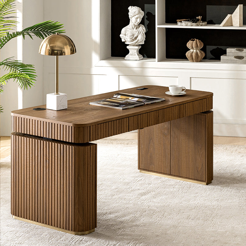 Alina Fluted Design Electric Height-Adjustable Desk with Drawers