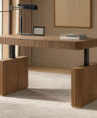 Alina Fluted Design Electric Height-Adjustable Desk with Drawers
