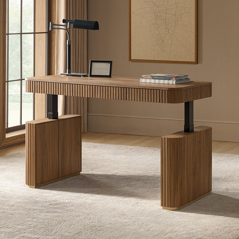 Alina Fluted Design Electric Height-Adjustable Desk with Drawers