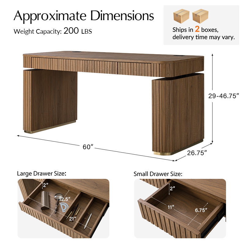 Alina Fluted Design Electric Height-Adjustable Desk with Drawers