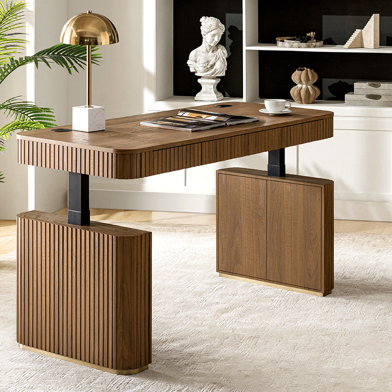 Alina Fluted Design Electric Height-Adjustable Desk with Drawers