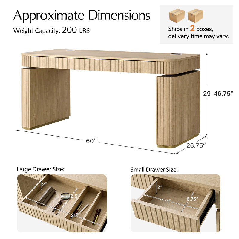 Alina Fluted Design Electric Height-Adjustable Desk with Drawers