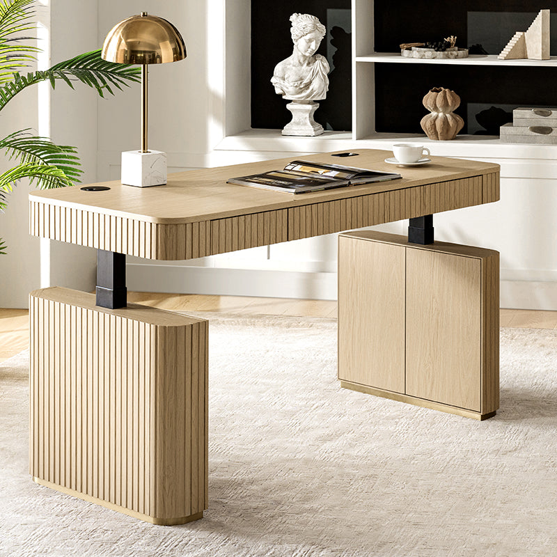 Alina Fluted Design Electric Height-Adjustable Desk with Drawers