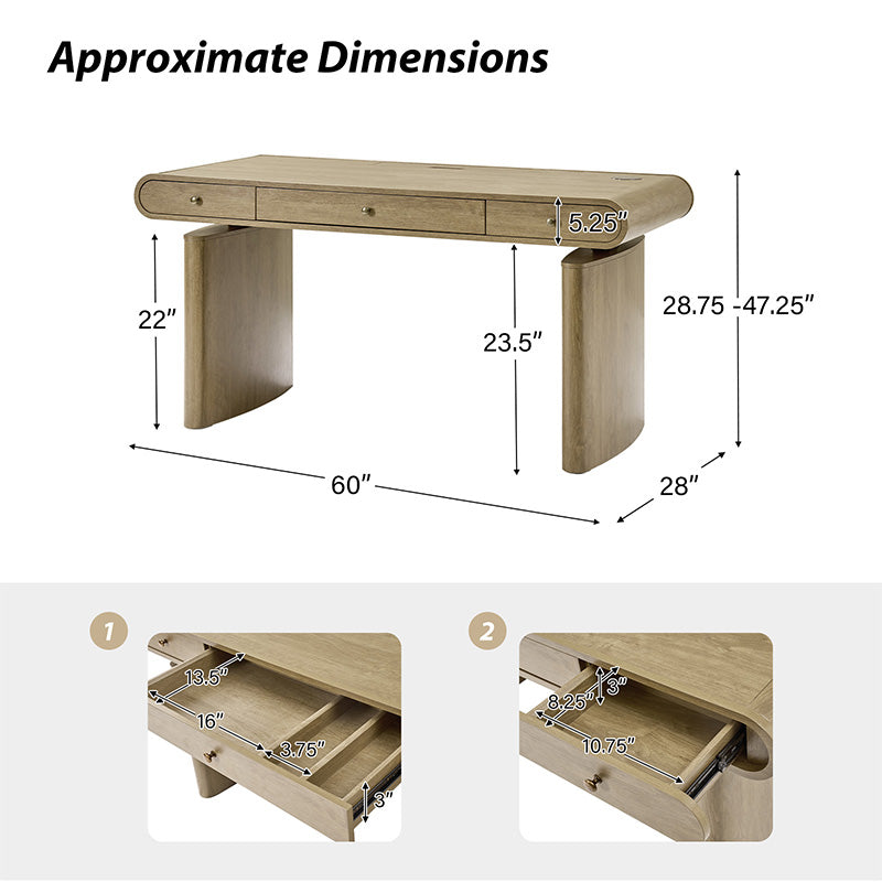 Louise Mid-century Modern Electric Adjustable Office Desk with Wireless Charging