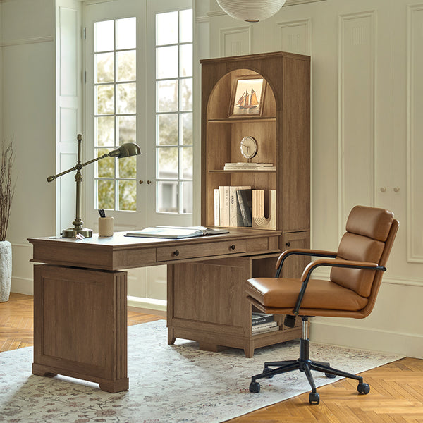 Derrus Electric Home Office Desk with Bookcase and LED Lighting