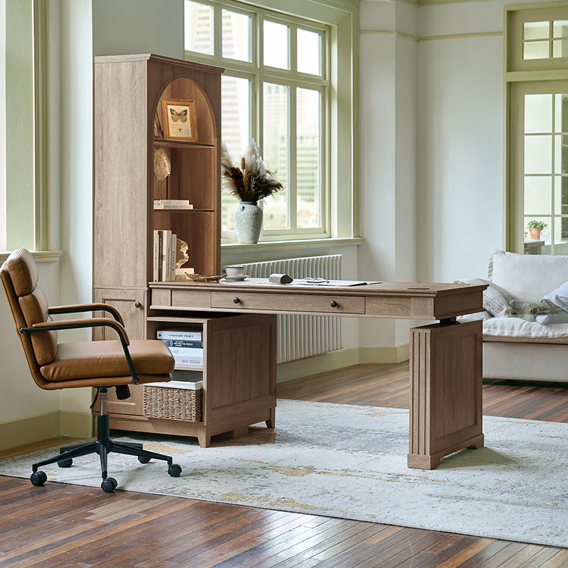 Derrus Electric Home Office Desk with Bookcase and LED Lighting