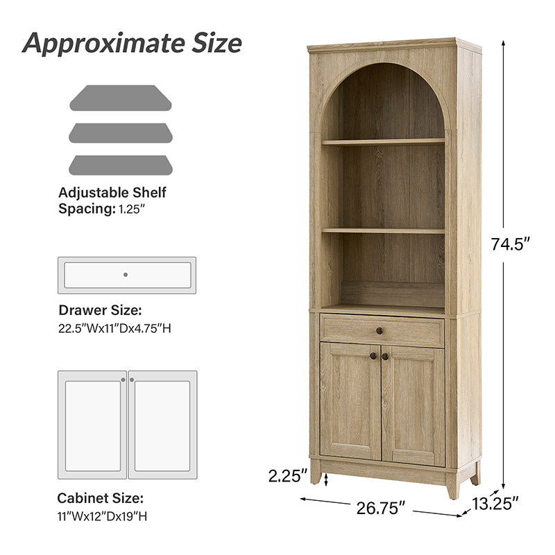 Baggio Modern Storage Bookcase with Smooth-Glide Drawer and LED