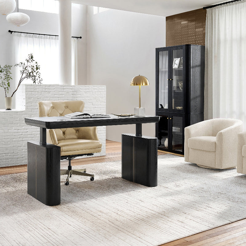 Estrella Modern Gold Frame Glass Display Cabinet with Wine Glass Rack-Bookcase and Bar Storage