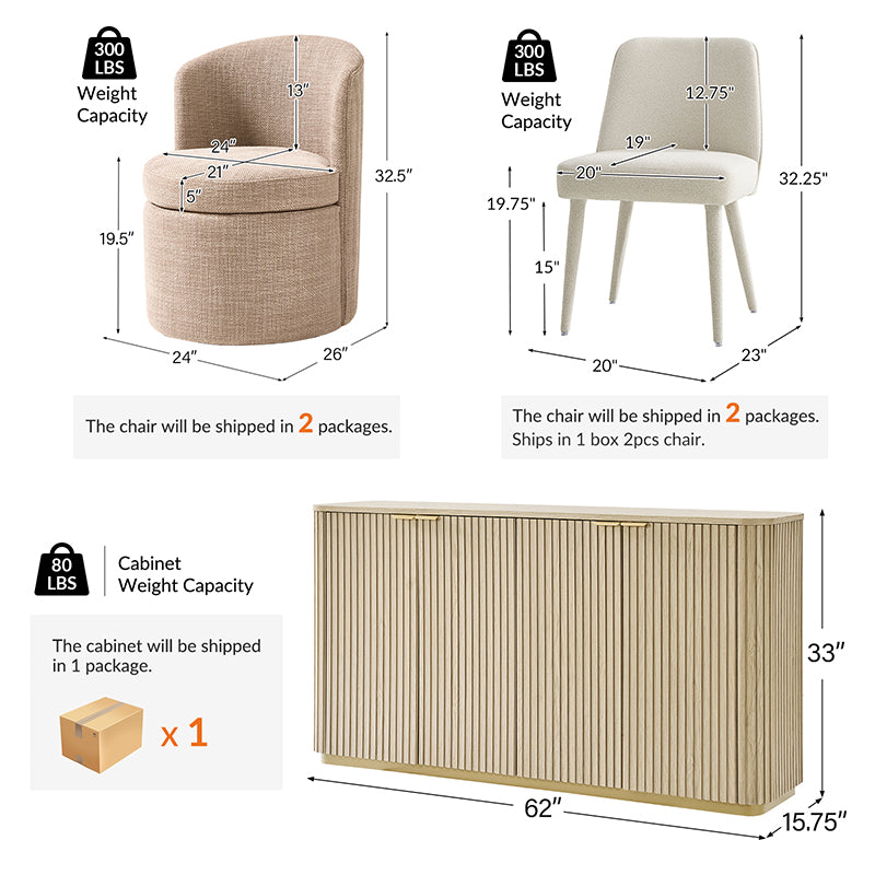 Dario 8-Piece Modern Light Luxury Dining Set with Extendable Table,Upholstered Chairs & Sideboard