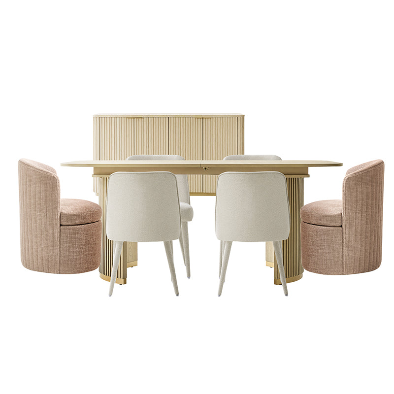 Dario 8-Piece Modern Light Luxury Dining Set with Extendable Table,Upholstered Chairs & Sideboard