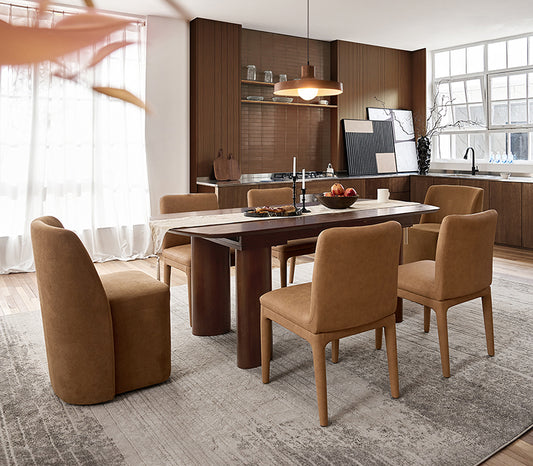 Josefina 8-Piece Modern Extendable Dining Table Set with Upholstered Chairs and Sideboard