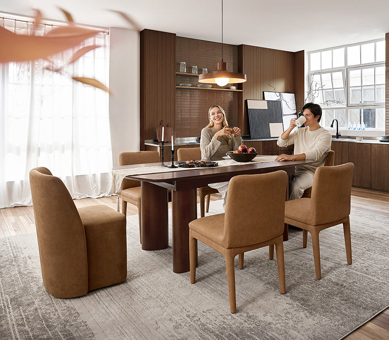 Josefina 8-Piece Modern Extendable Dining Table Set with Upholstered Chairs and Sideboard