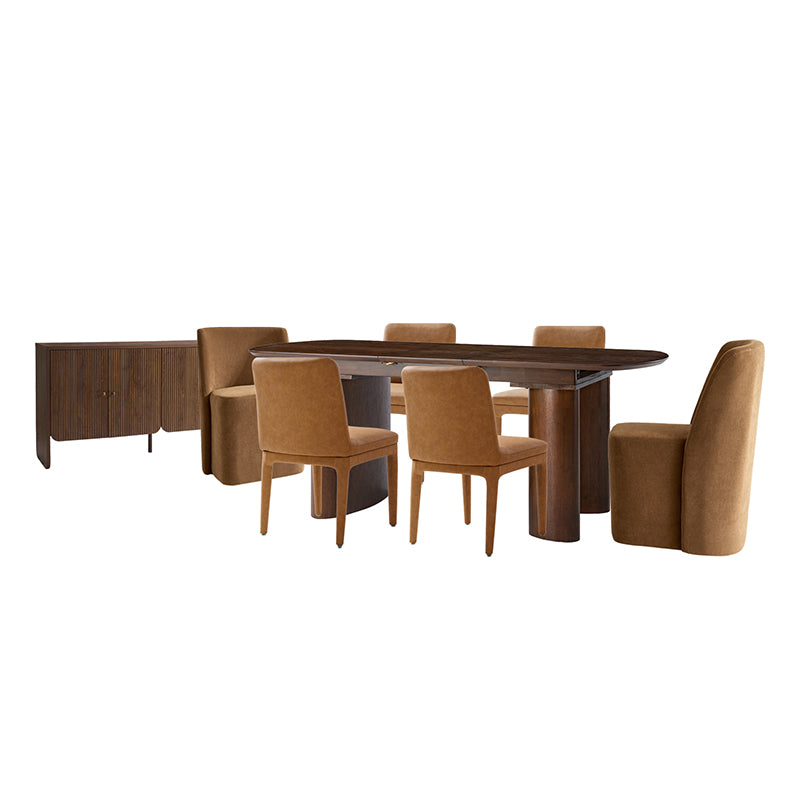 Josefina 8-Piece Modern Extendable Dining Table Set with Upholstered Chairs and Sideboard