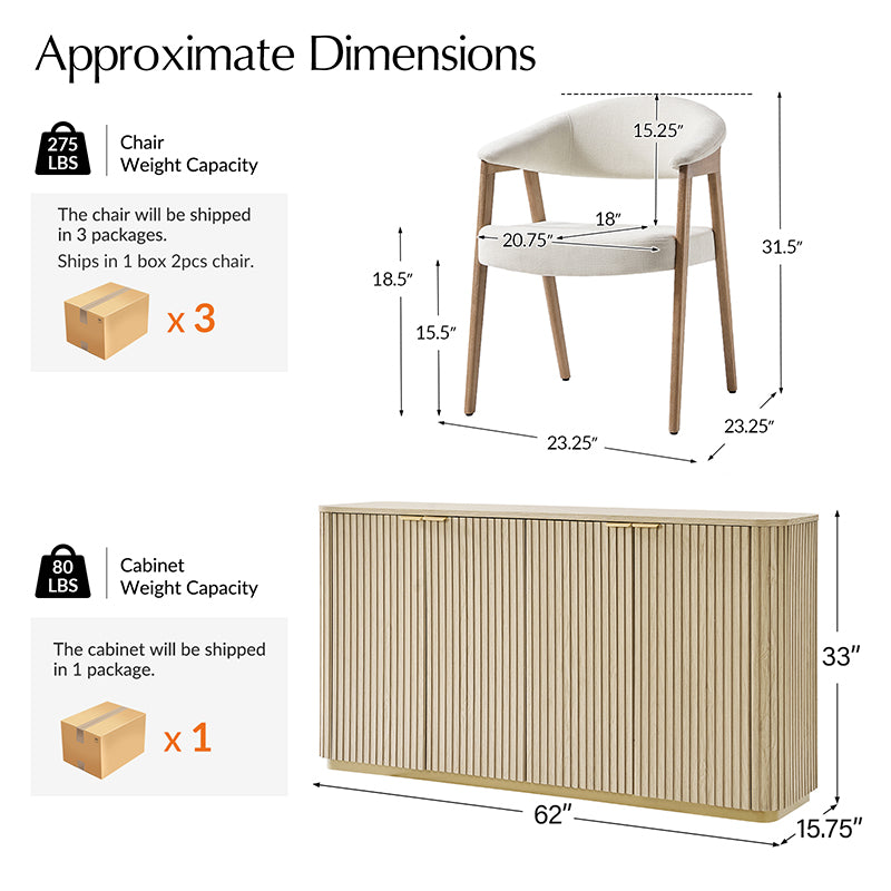 Josefina 8-Piece Modern Extendable Dining Set with Chairs and Buffet