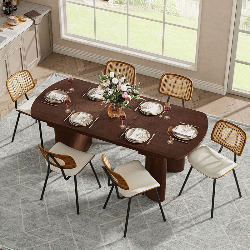 7-Piece Modern Space Saving Dining Table with Mid-Century Rattan Chairs Set