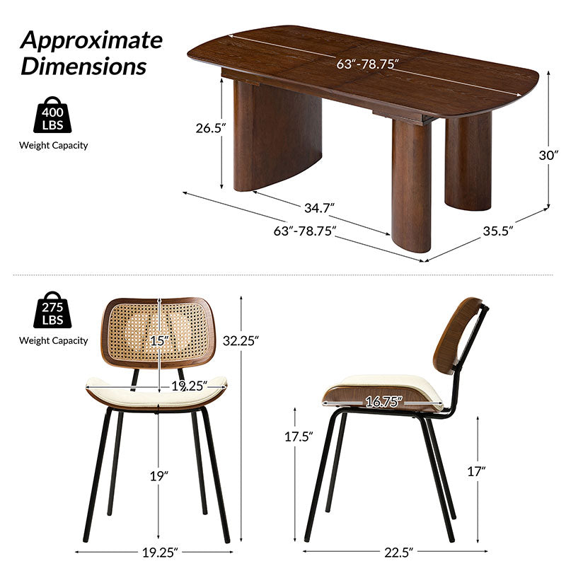 7-Piece Modern Space Saving Dining Table with Mid-Century Rattan Chairs Set