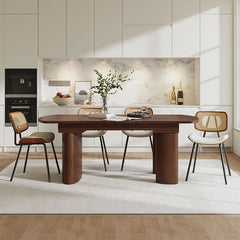 7-Piece Modern Space Saving Dining Table with Mid-Century Rattan Chairs Set