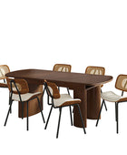 7-Piece Modern Space Saving Dining Table with Mid-Century Rattan Chairs Set