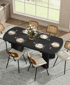 7-Piece Modern Space Saving Dining Table with Mid-Century Rattan Chairs Set