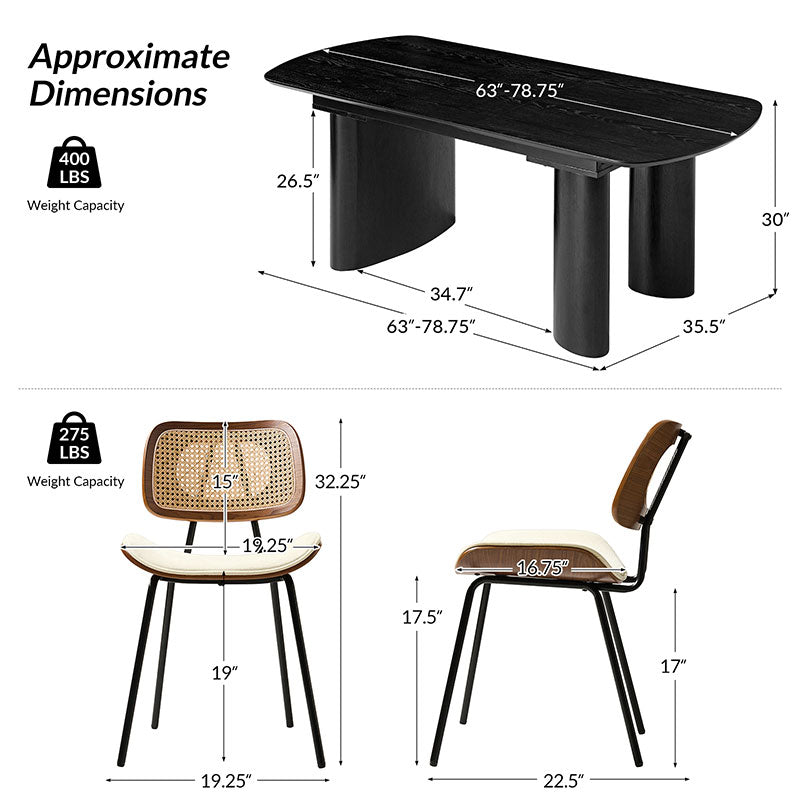 7-Piece Modern Space Saving Dining Table with Mid-Century Rattan Chairs Set