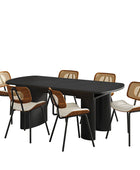 7-Piece Modern Space Saving Dining Table with Mid-Century Rattan Chairs Set