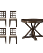 5-Piece American Country Extendable Round Dining Table with Solid Wood Chairs