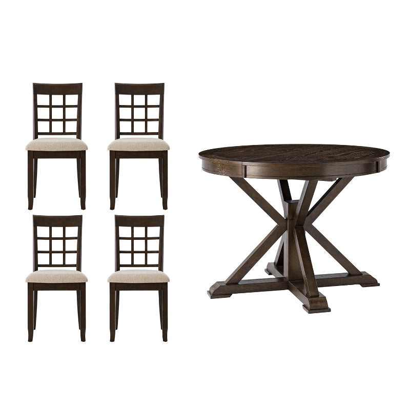 5-Piece American Country Extendable Round Dining Table with Solid Wood Chairs