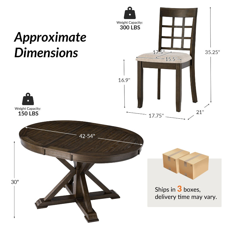 5-Piece American Country Extendable Round Dining Table with Solid Wood Chairs