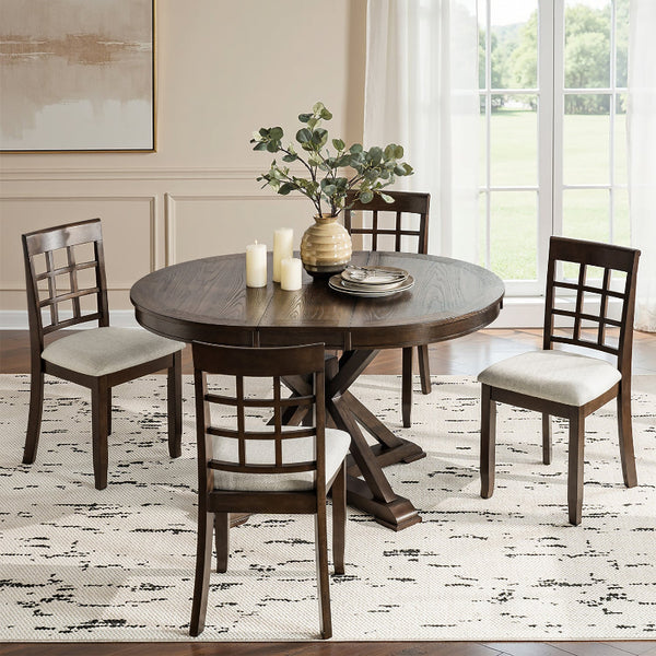 5-Piece American Country Extendable Round Dining Table with Solid Wood Chairs