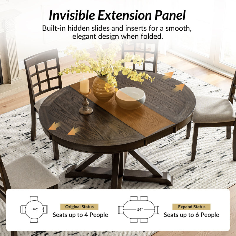 5-Piece American Country Extendable Round Dining Table with Solid Wood Chairs