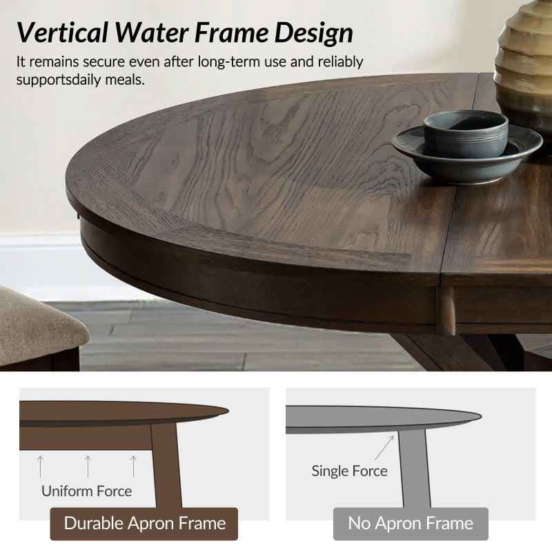 5-Piece American Country Extendable Round Dining Table with Solid Wood Chairs