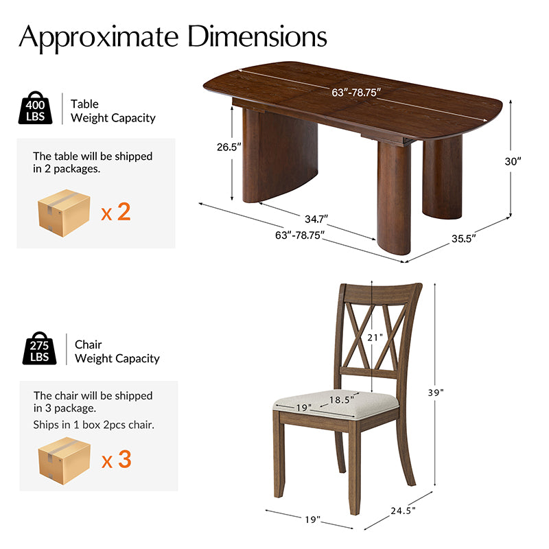 Josefina 7-Piece Modern Solid Wood Extendable Dining Table with Cross-Back Chairs