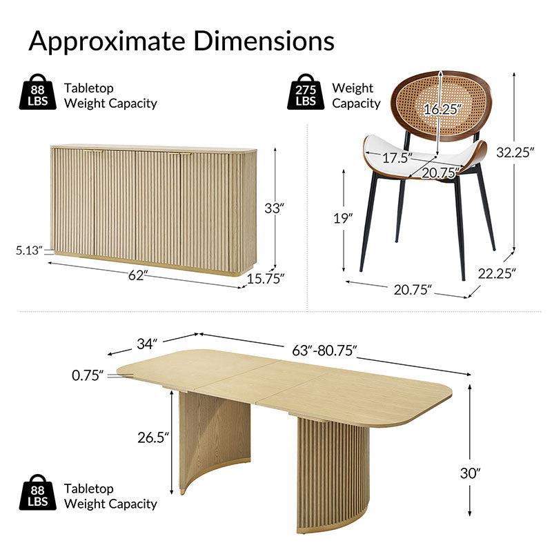 American Modern Fluted Space Saving Table and Chairs & Storage Cabinet Sets (Optional Types)