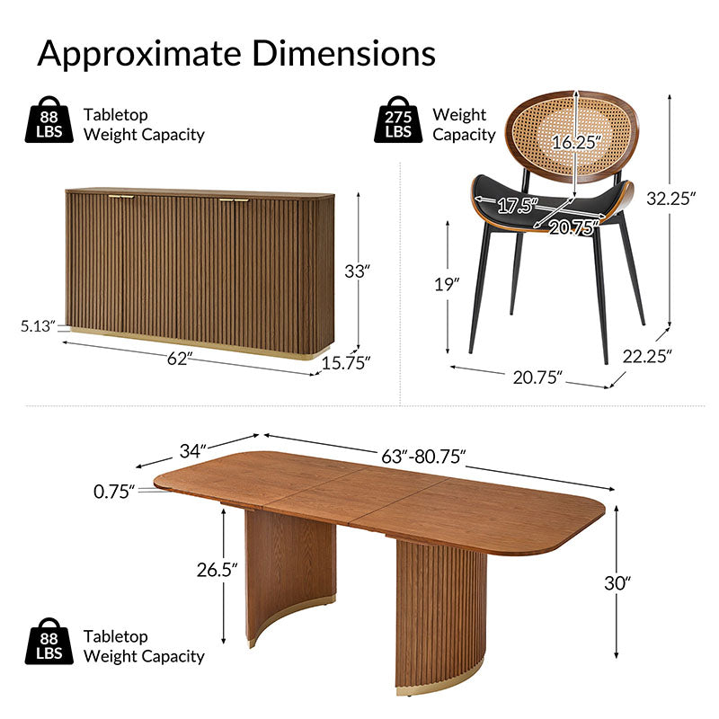 American Modern Fluted Space Saving Table and Chairs & Storage Cabinet Sets (Optional Types)